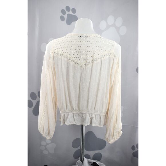 American Eagle Lace Button Up Top Lace Ruffle Boho Long Sleeve Cream Large - Picture 4 of 12